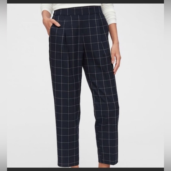 NWT Gap Factory Sz L Twill Black Plaid Easy Pants Pull On Tapered Ankle Mid Rise - Picture 3 of 10